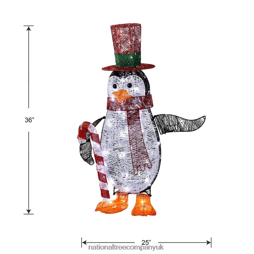 decoration | National Tree Company Prelit LED 36\ Penguin with Red Top Hat and Candy Cane Decor F2L4F617